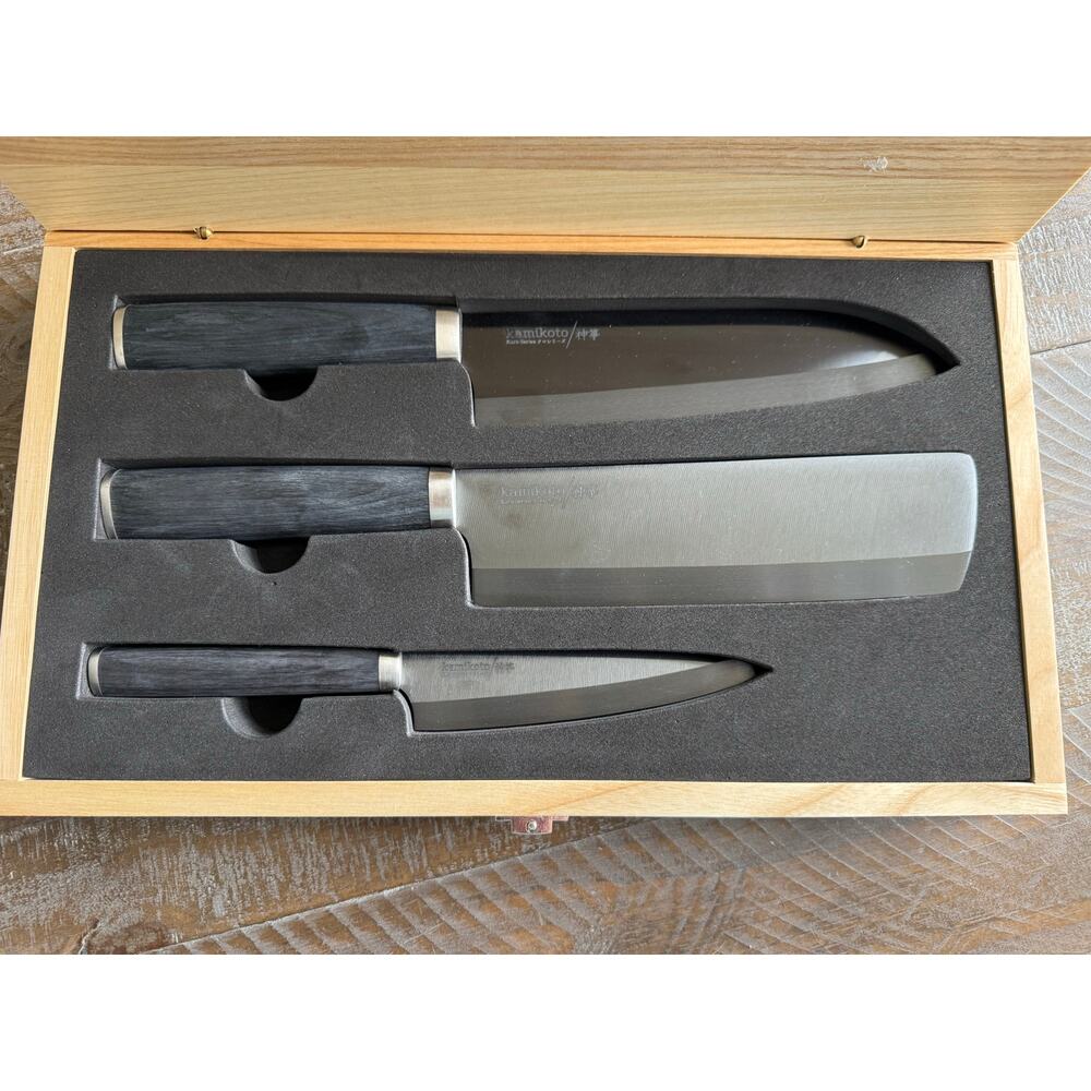 Kamikoto Kanpeki Knife Set Handcrafted Japanese Ibaraki Steel Blades Wood Case